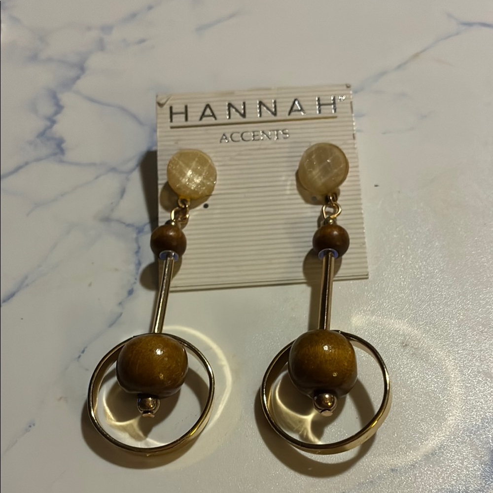 NWT- Hannah Gold and Brown Circle Earrings